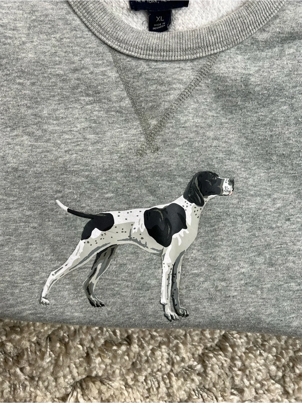 J. Crew Gray Crewneck Sweatshirt with Pointer Motif XL